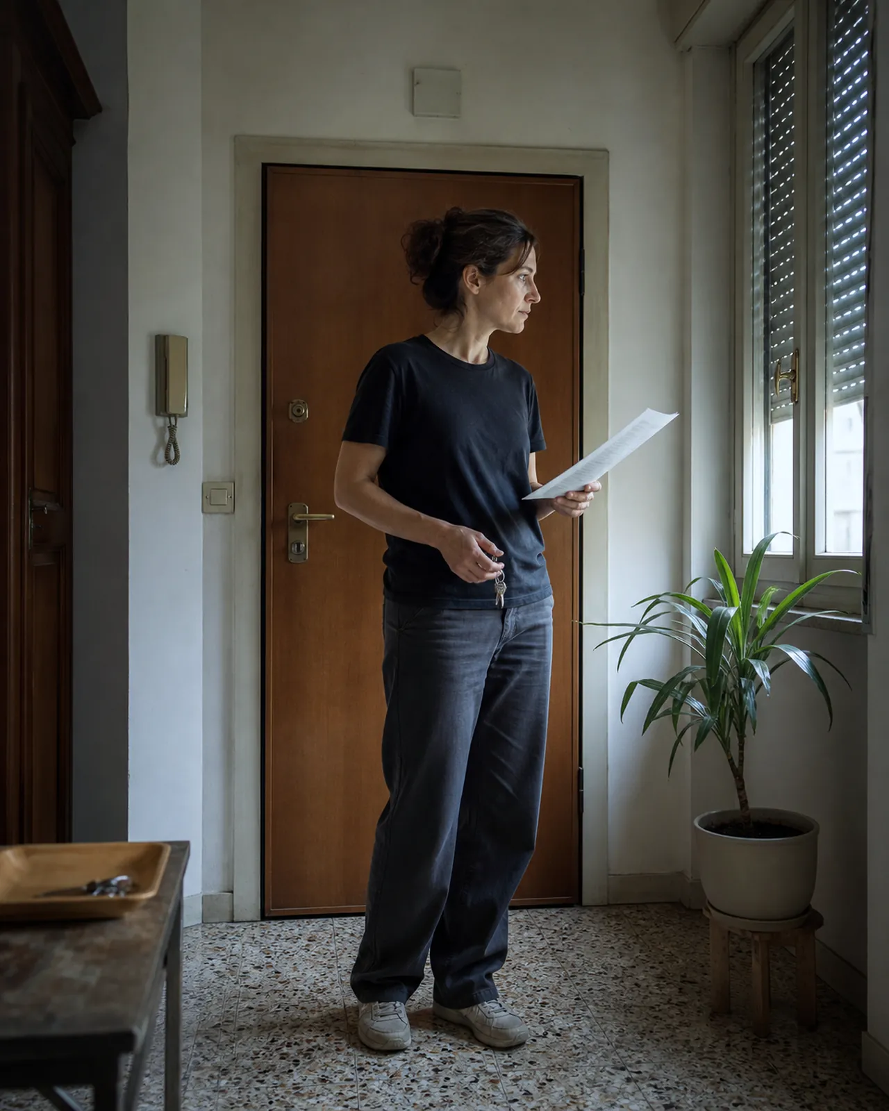 Persona controlla una casa vuota seguendo una lista in un appartamento a Padova