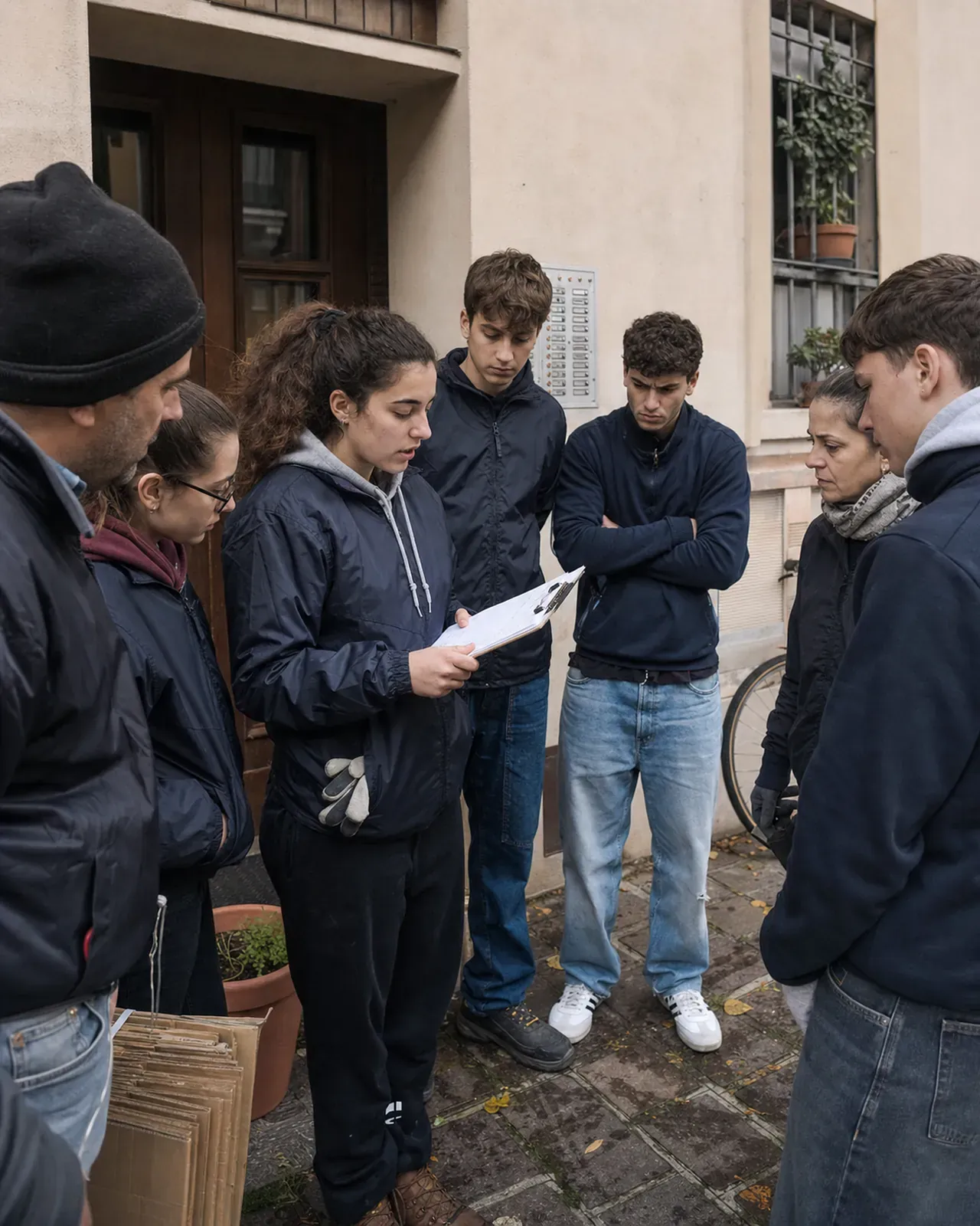 Gruppo di ragazzi organizza un aiuto davanti a un condominio di Padova