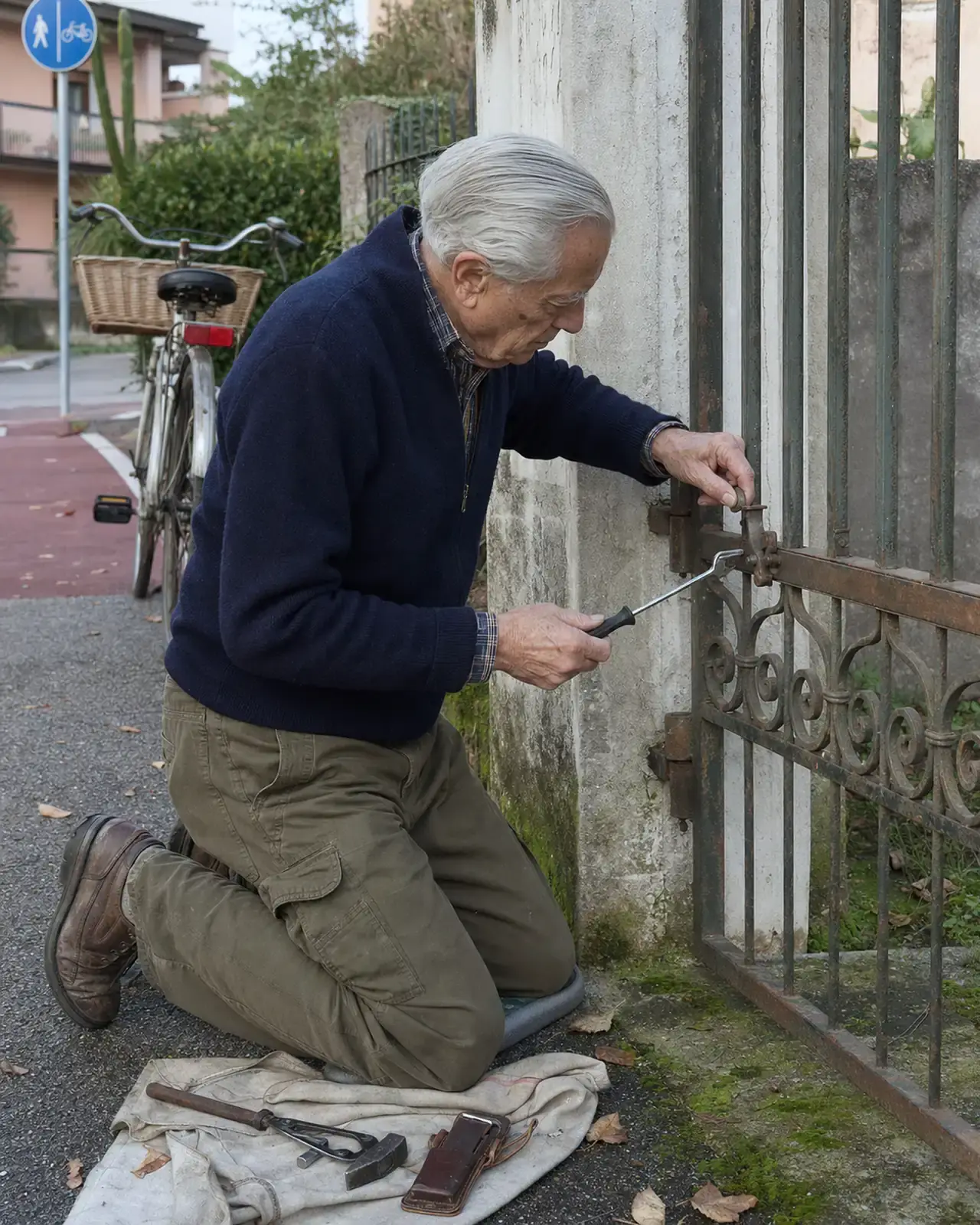 Pensionato ripara una piccola cancellata nel quartiere Guizza a Padova