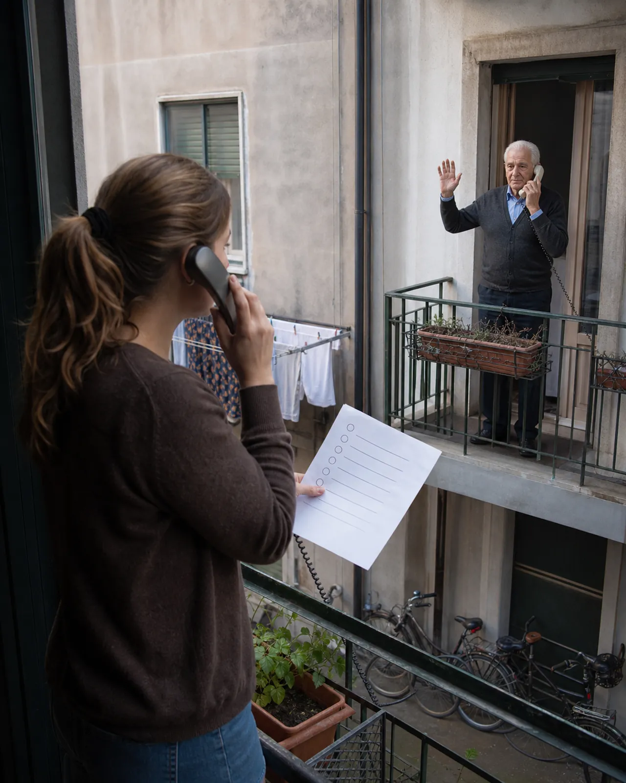 Vicina chiama un uomo anziano dal balcone del condominio a Padova
